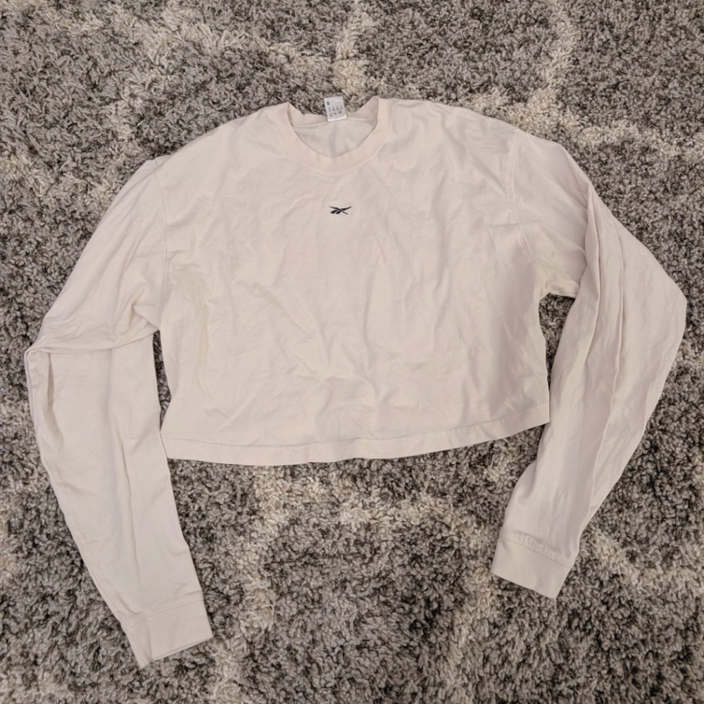 NWOT Reebok Cropped Cotton Long Sleeve White Shirt size S